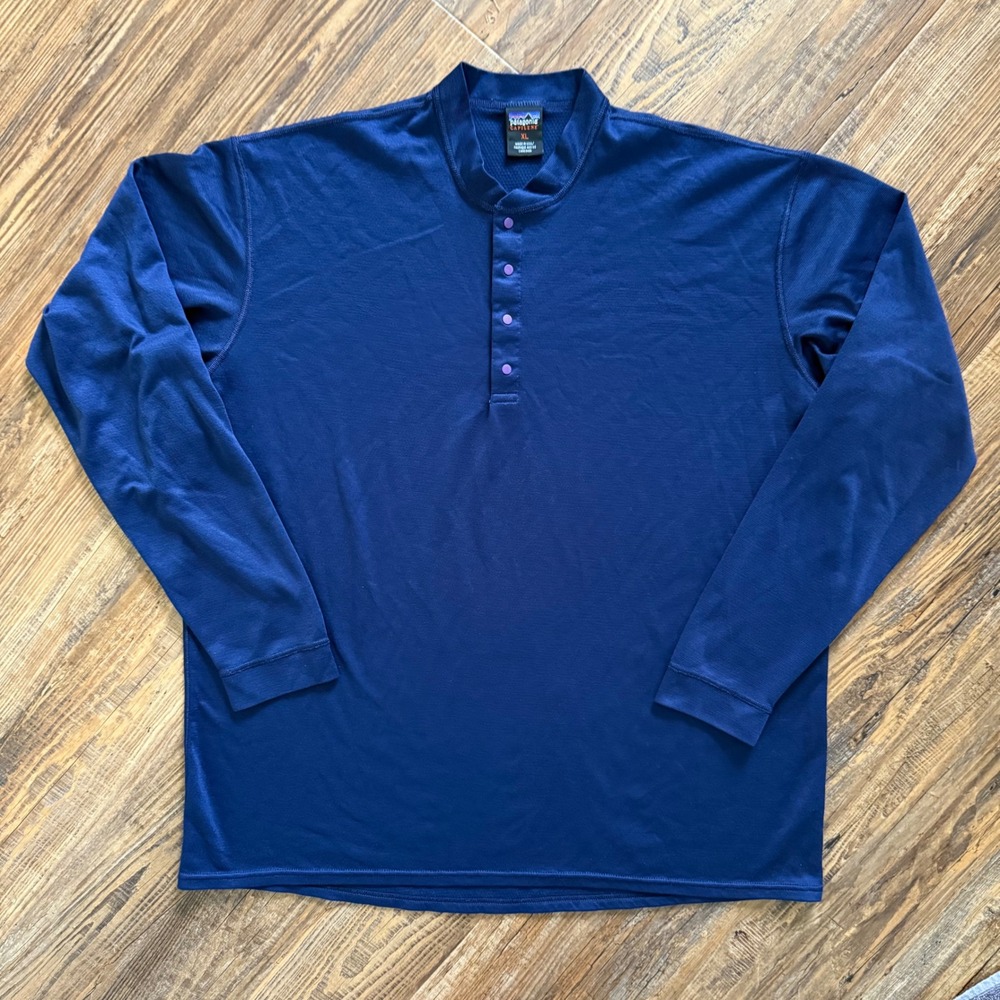 Patagonia Cool Daily Henley Mens XL Blue Capilene Long Sleeve Base Layer VTG